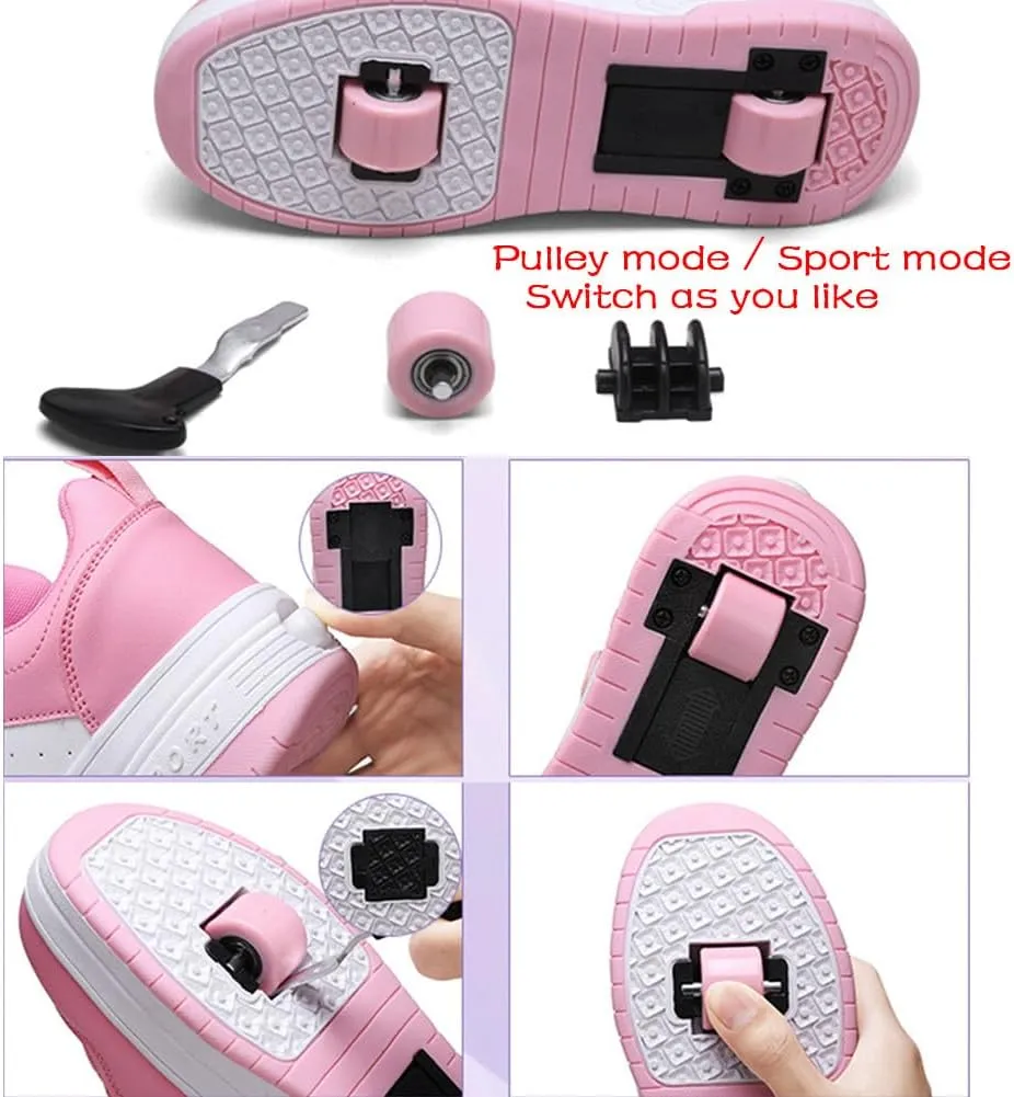 Kids Roller Skate Shoes Roller Sport Sneakers Shoes for Boys Girls with 2-Wheels Unisex Child Retractable Sneakers Shoes for Birthday Children Show Gift