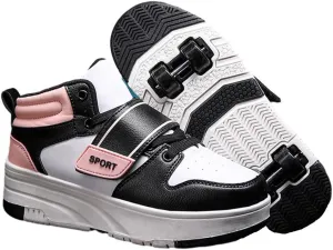 Kids Roller Skate Shoes Roller Sport Sneakers Shoes for Boys Girls with 4-Wheels Unisex Child Retractable Sneakers Shoes for Birthday Children Show Gift, 815 Pink