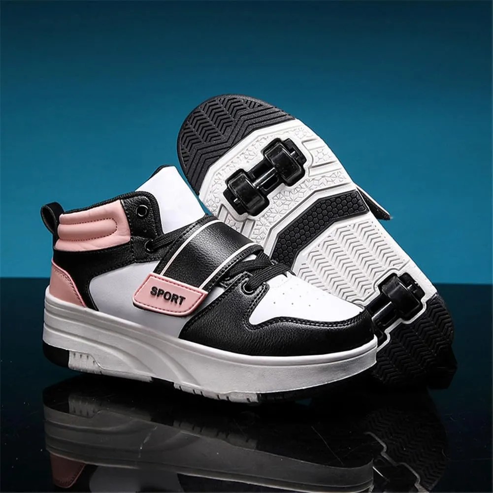 Kids Roller Skate Shoes Roller Sport Sneakers Shoes for Boys Girls with 4-Wheels Unisex Child Retractable Sneakers Shoes for Birthday Children Show Gift, 815 Pink