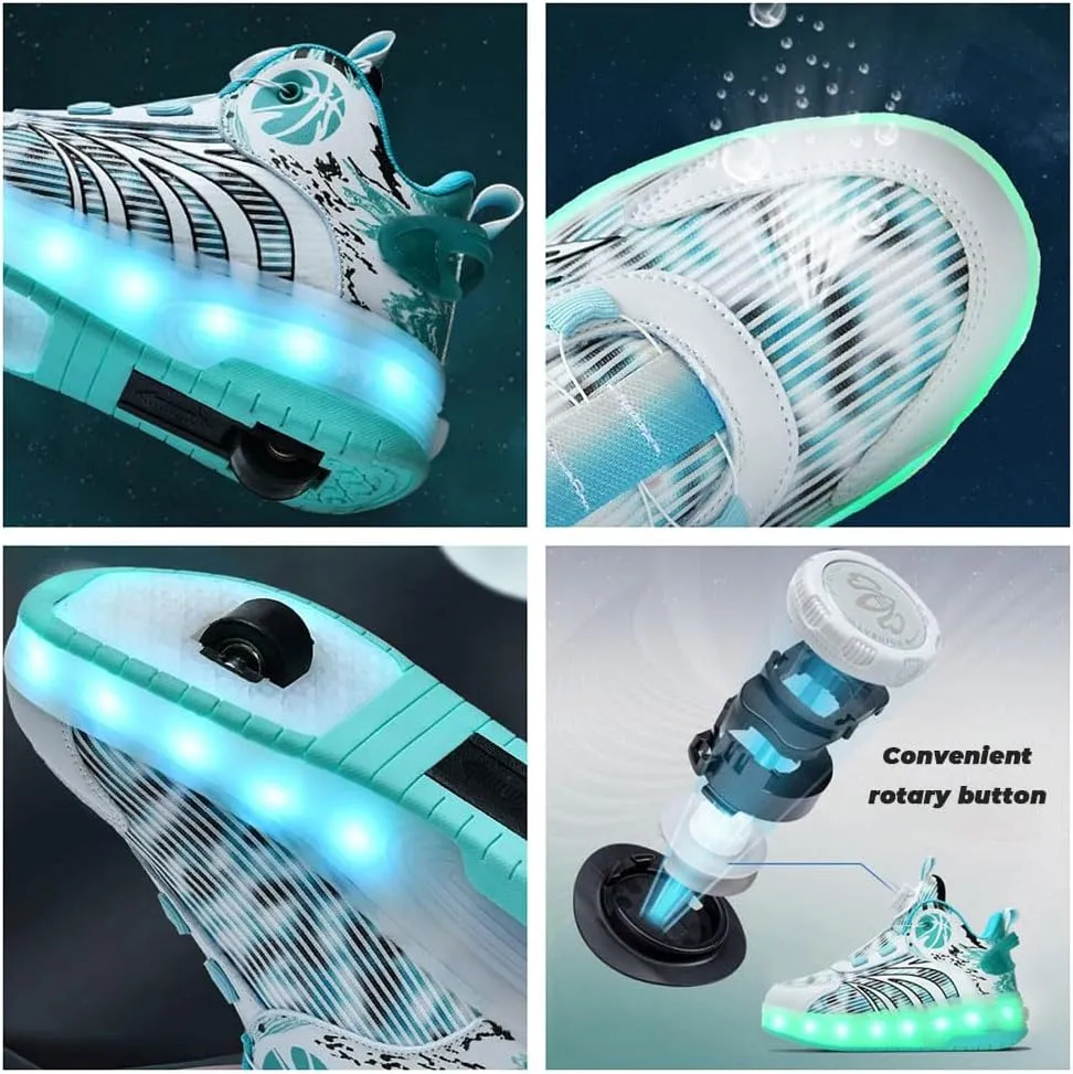 Kids Roller Skates Shoes Sneakers for Boys & Girls, 7 Colour, Automatic Retrectable Technical Skateboarding Skates for Sneakers for Girls Boys Novel Gift - 2 Roller
