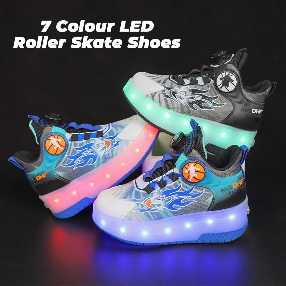 Kids Roller Skates Shoes Sneakers for Boys & Girls, Automatic Retrectable Technical Skateboarding Skates for Shiny Sneakers Black Blue for Girls Boys Novel Gift