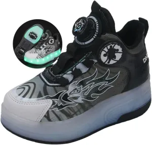 Kids Roller Skates Shoes Sneakers for Boys & Girls, Automatic Retrectable Technical Skateboarding Skates for Shiny Sneakers Black Blue for Girls Boys Novel Gift