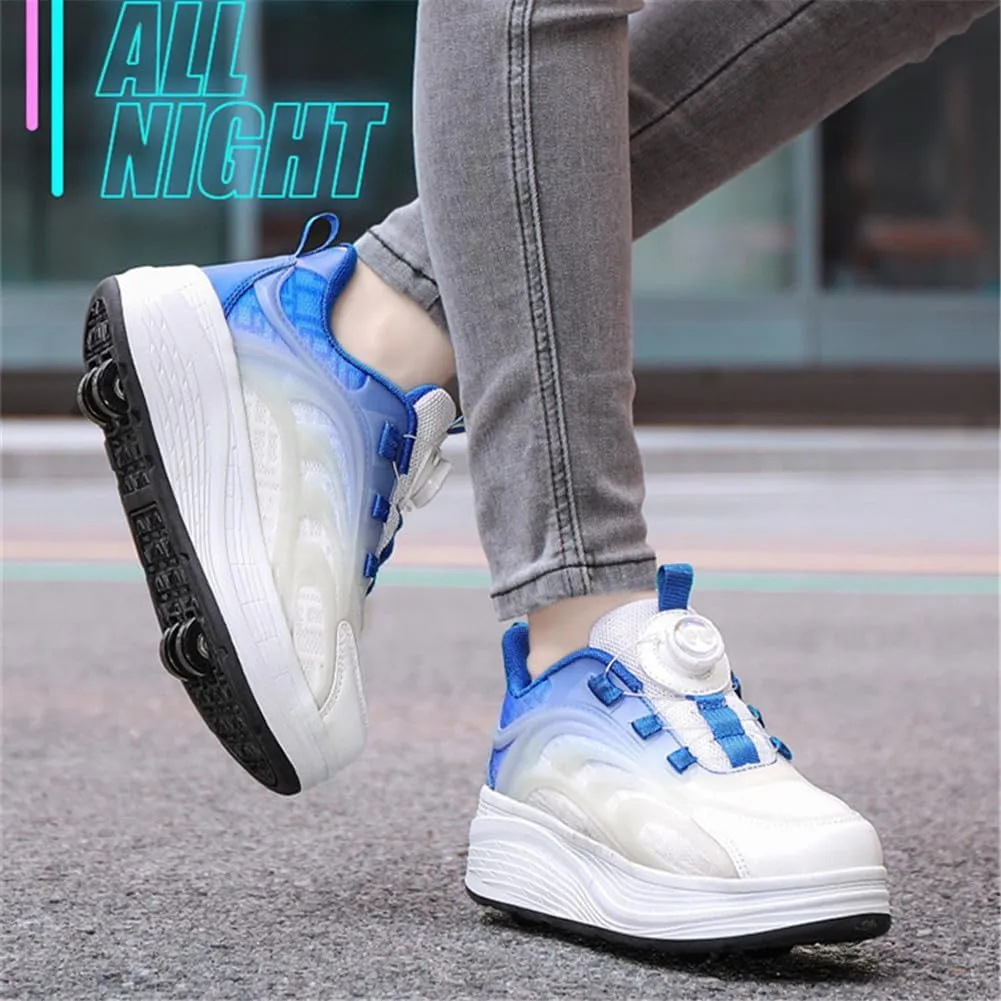 Kids Roller Skates Shoes Sneakers for Boys & Girls, Fashion Skateboarding Shoe Outdoor Parkour Shoes with 4-Wheels Unisex Retractable Skating Shoes for Children's Park Sports Walking