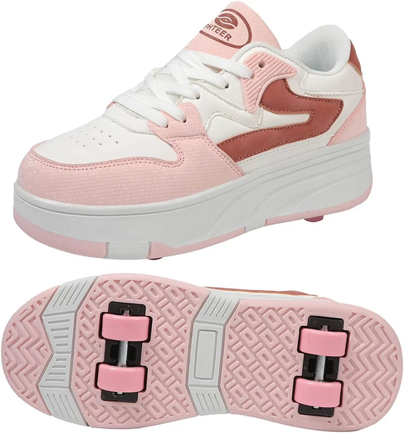 Kids Roller Skates Shoes Sneakers for Boys & Girls, Fashions Skateboarding Shoe Parkour Shoes with 4-Wheels Unisex Retractable Skating Shoes for Outdoor Sports Walking