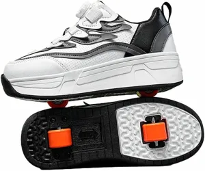 Kids Roller Skates Shoes Sneakers for Boys & Girls, Outdoor Skateboarding Shoe Fashion Parkour Shoes with 2-Wheels Unisex Retractable Skating Shoes for Children's Park Sports Walking