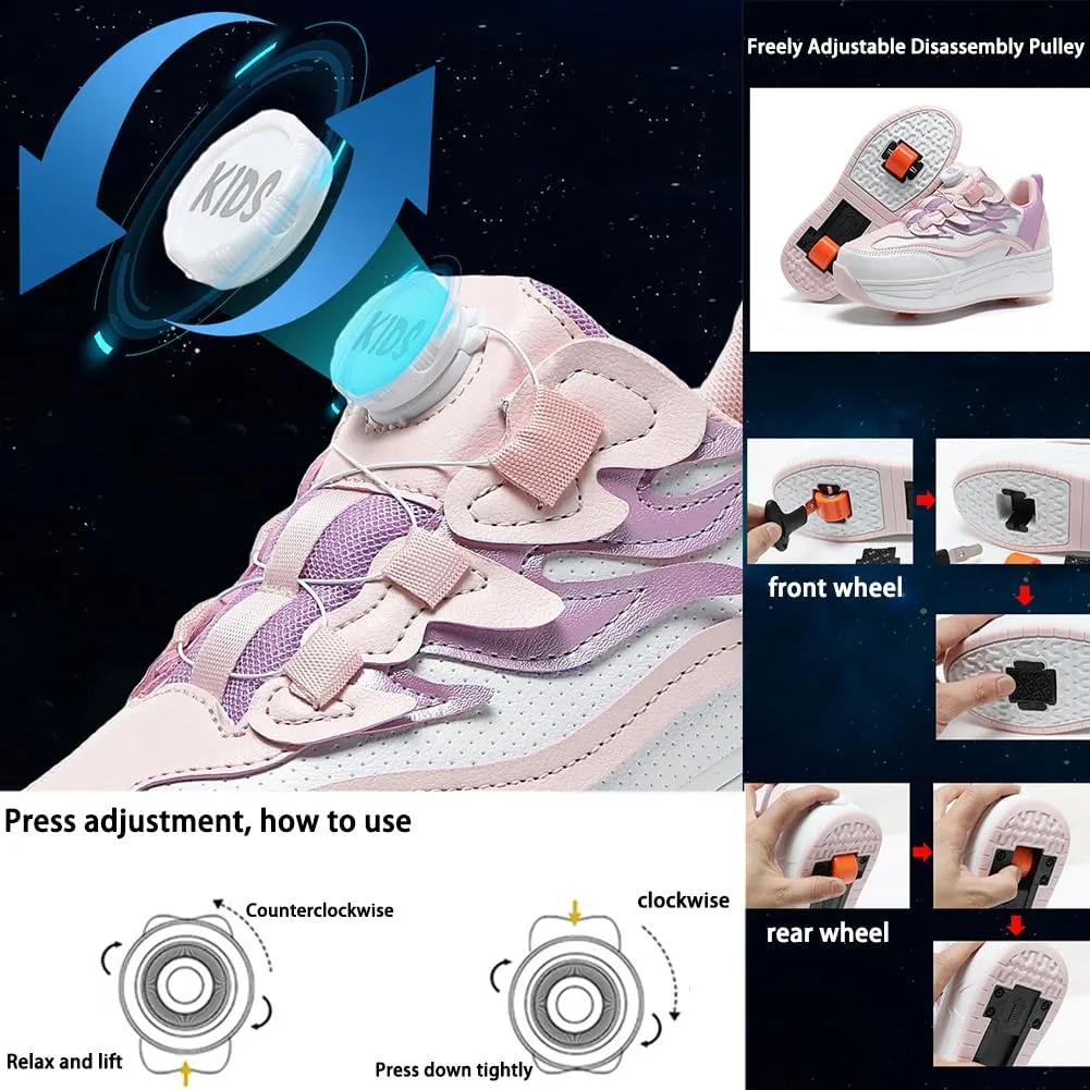 Kids Roller Skates Shoes Sneakers for Boys & Girls, Outdoor Skateboarding Shoe Fashion Parkour Shoes with 2-Wheels Unisex Retractable Skating Shoes for Children's Park Sports Walking