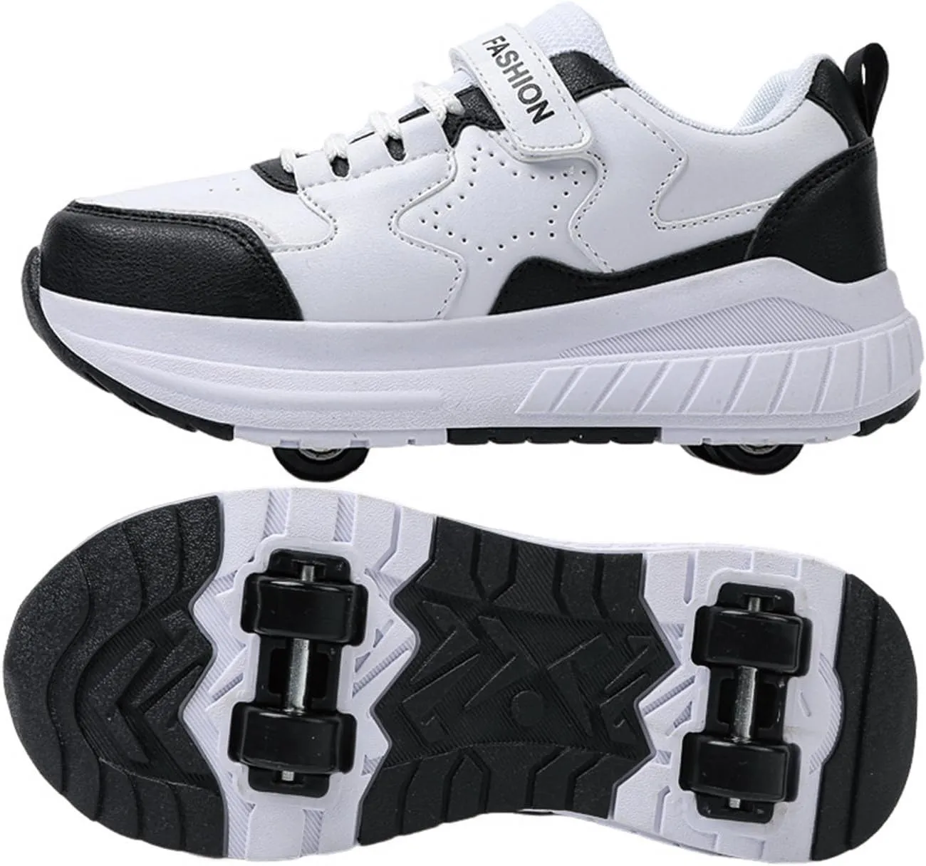 Kids Roller Skates Shoes Sneakers for Boys & Girls, Skateboarding Shoe Fashion Parkour Shoes with 4-Wheels Unisex Retractable Skating Shoes for Adolescents Park Sports Walking