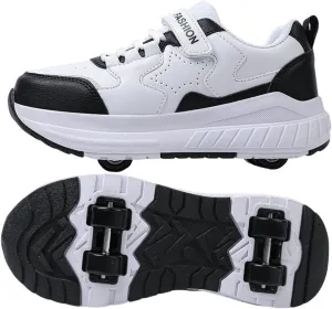 Kids Roller Skates Shoes Sneakers for Boys & Girls, Skateboarding Shoe Fashion Parkour Shoes with 4-Wheels Unisex Retractable Skating Shoes for Adolescents Park Sports Walking