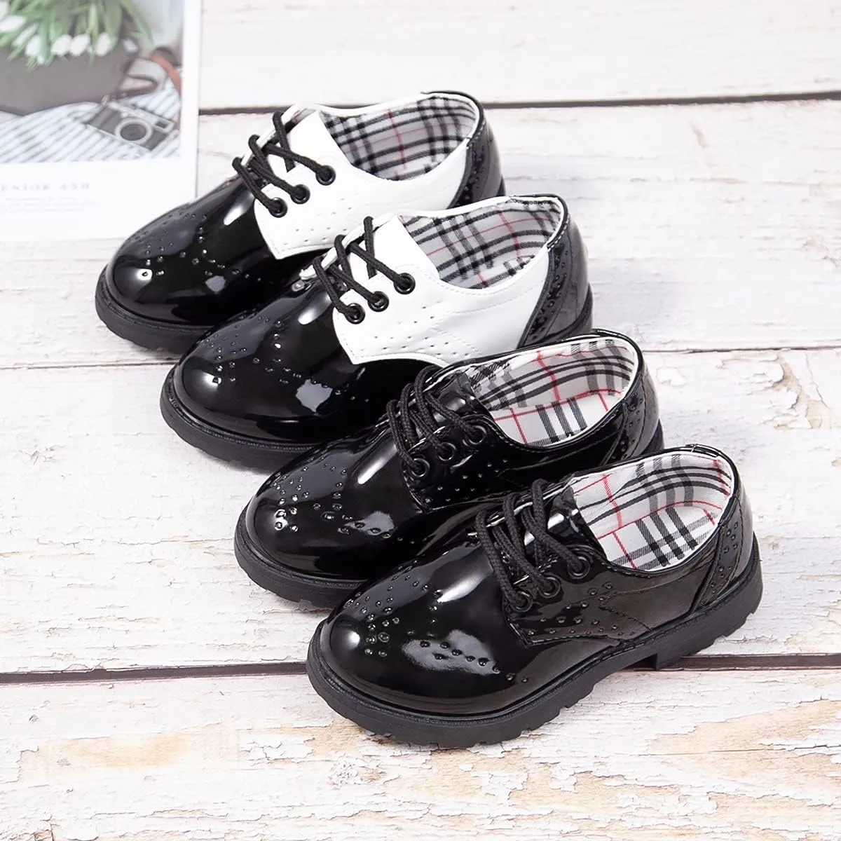 KIDSUN Toddler Boys Girls Dress Shoes Comfort Lace-Up Oxford School Uniform Shoes Loafer Flats (Toddler/Little Kid) E-Black