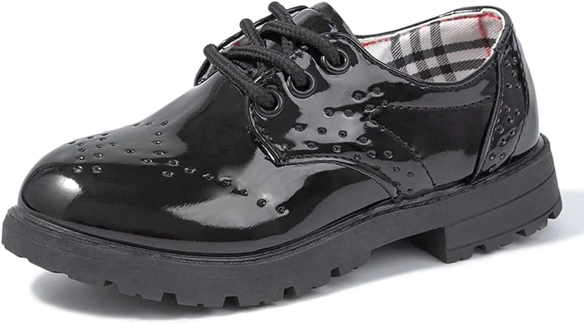 KIDSUN Toddler Boys Girls Dress Shoes Comfort Lace-Up Oxford School Uniform Shoes Loafer Flats (Toddler/Little Kid) E-Black