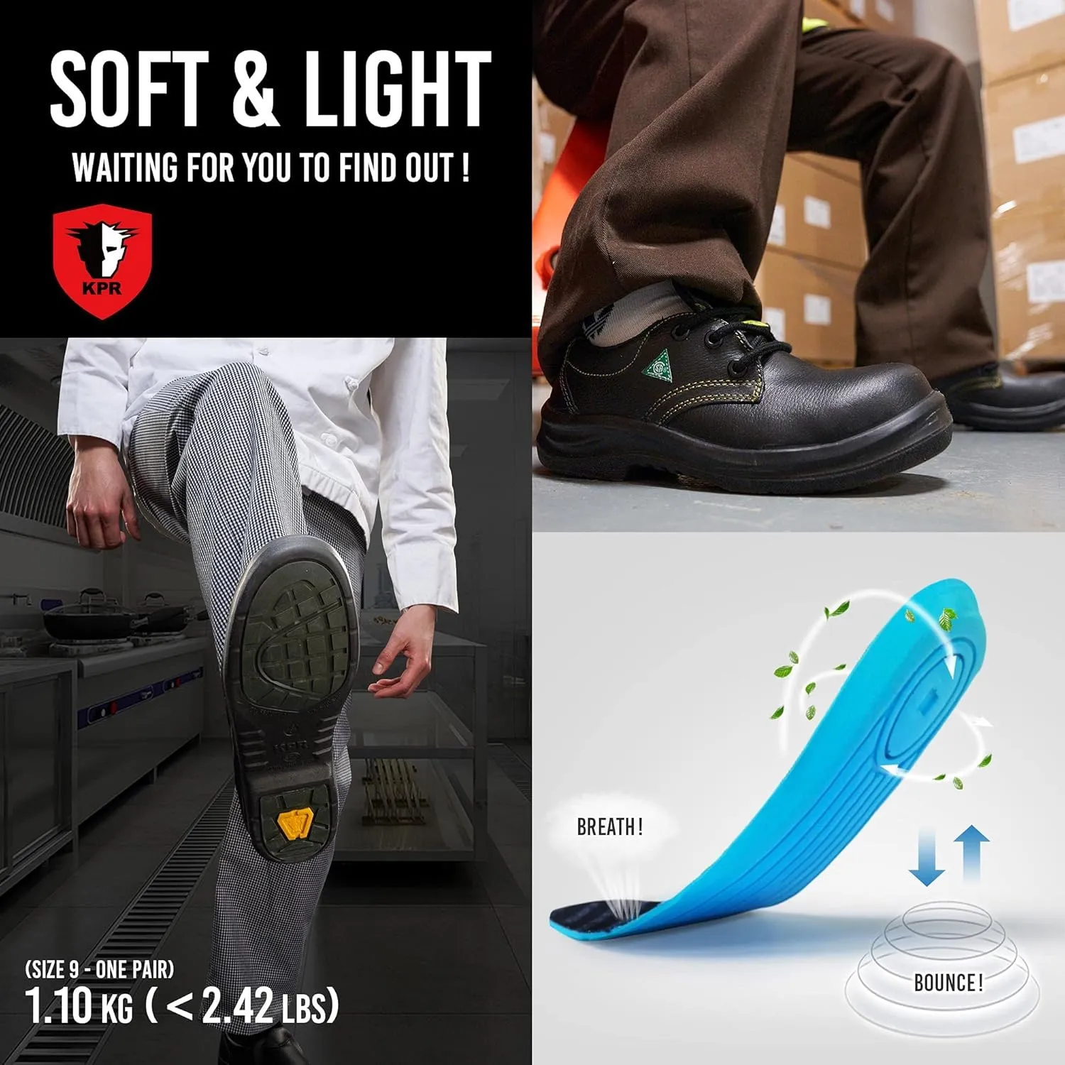 KPR Safety O010 Men's ASTM Approved Composite Toe Safety Shoes ESD Antislip Waterproof Wide Width