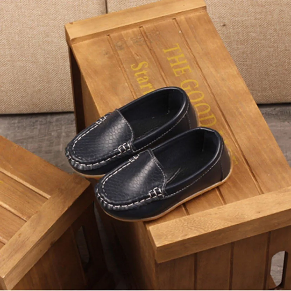 Lazy Children Leather Boys Casual Kid Sneaker Solid Shoes Girls Sport Boat Baby Shoes Kids Dress Shoes (Dark Blue, 23)