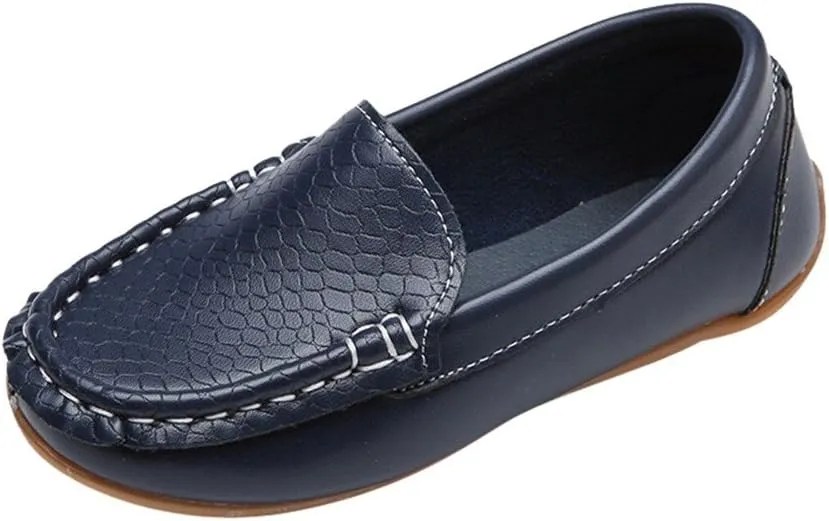 Lazy Children Leather Boys Casual Kid Sneaker Solid Shoes Girls Sport Boat Baby Shoes Kids Dress Shoes (Dark Blue, 23)