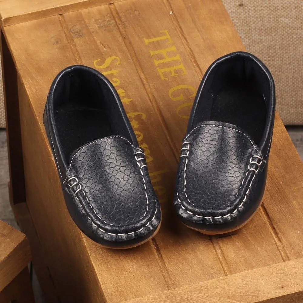 Lazy Children Leather Boys Casual Kid Sneaker Solid Shoes Girls Sport Boat Baby Shoes Kids Dress Shoes (Dark Blue, 23)
