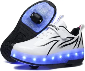 LED Roller Skate Shoes USB Recharge 7 Colour Automatic Retrectable Technical Skateboarding Skates for Kids Light up Sneakers for Girls Boys Novel Gift