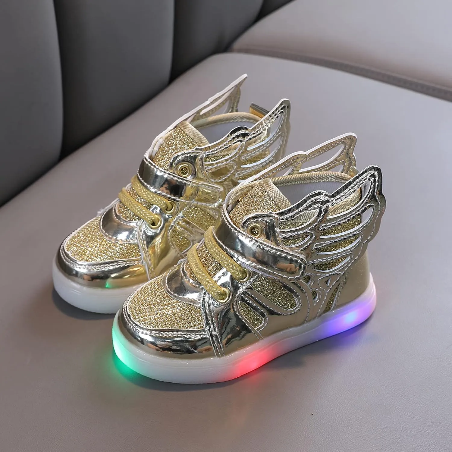 Light Children Baby Girls Sport Luminous Shoes Bling Kids Sneakers Led Baby Shoes Toddlers Shoes Boys (Gold, 5.5-6Years)