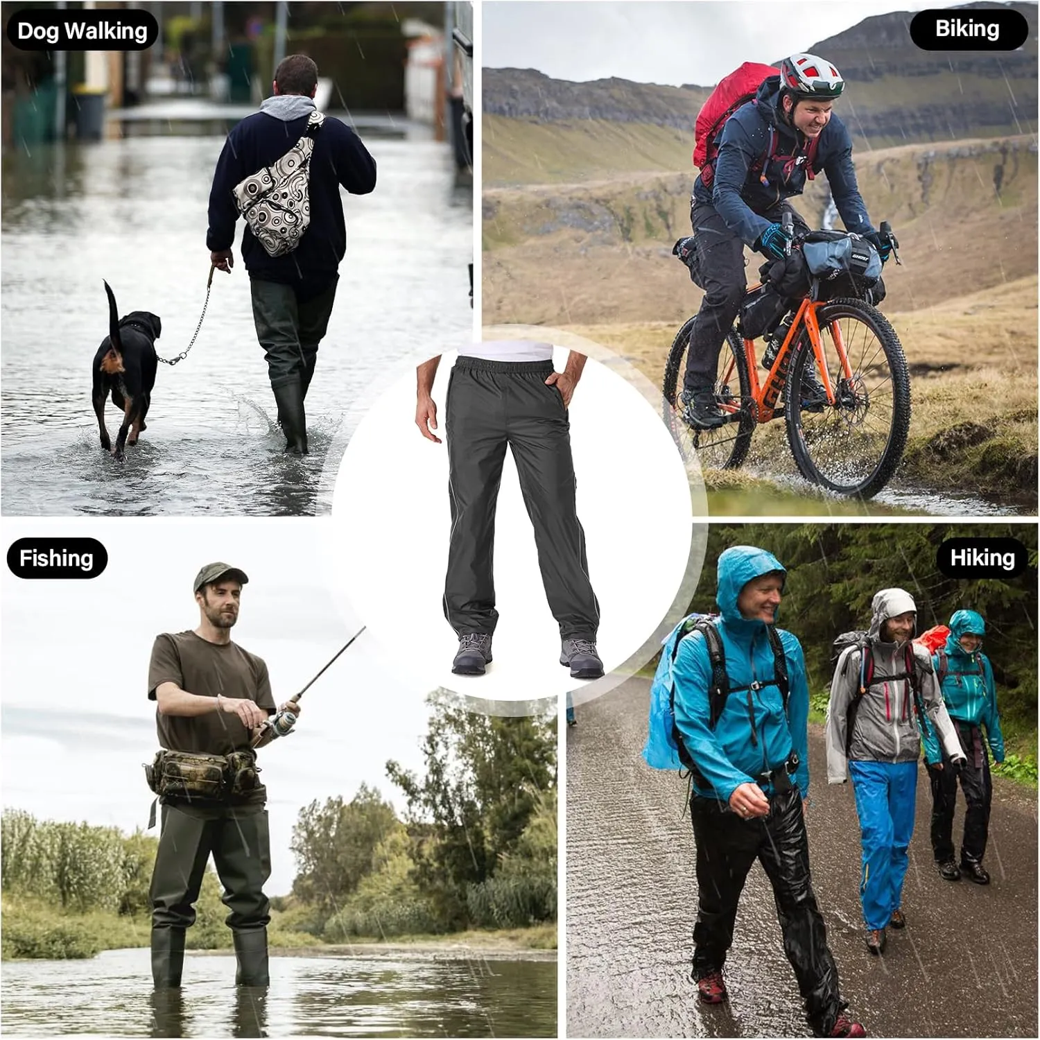 Men Waterproof Rain Pants Windproof Hiking Pants for Outdoor Fishing Bikng Golf Motorcycle Cycling Bushwalking Rowing