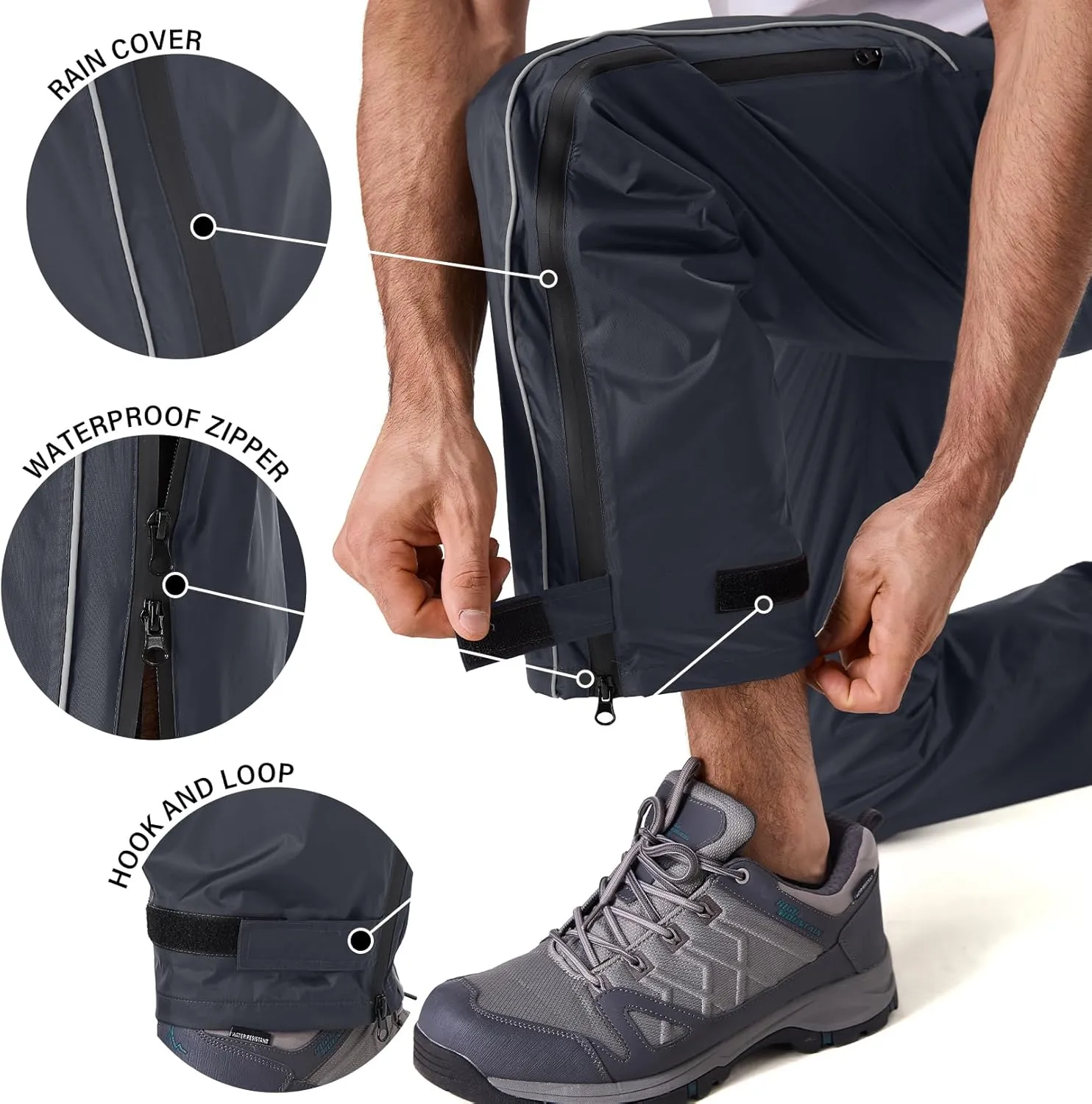 Men Waterproof Rain Pants Windproof Hiking Pants for Outdoor Fishing Bikng Golf Motorcycle Cycling Bushwalking Rowing