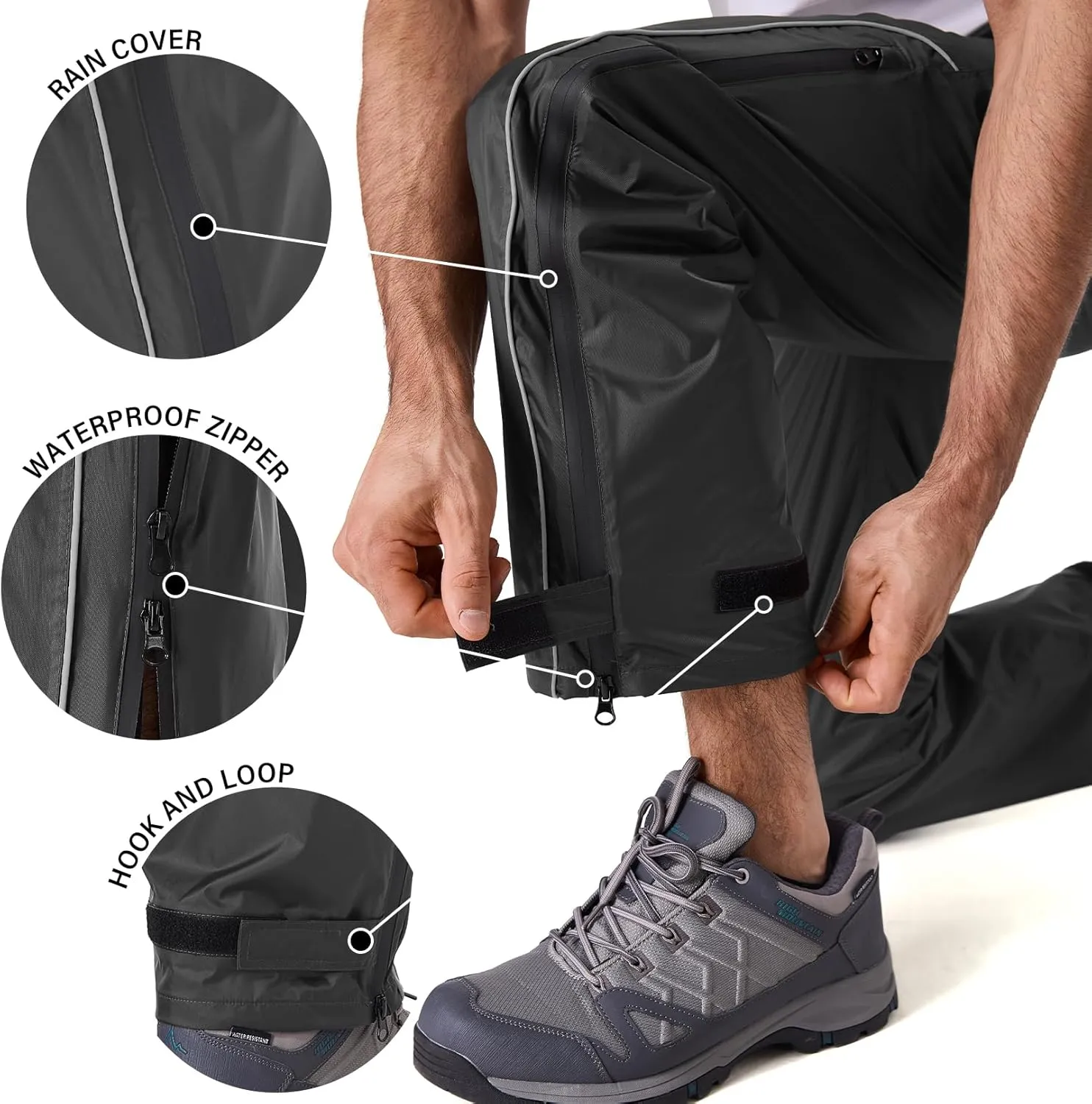 Men Waterproof Rain Pants Windproof Hiking Pants for Outdoor Fishing Bikng Golf Motorcycle Cycling Bushwalking Rowing