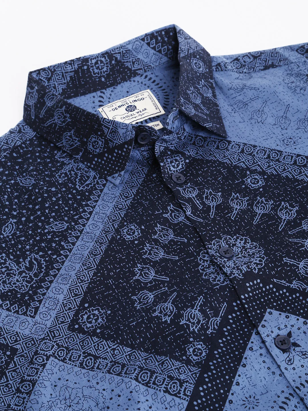 Men's Abstract Print Navy Slim Fit Cotton Casual Shirt With Spread Collar & Full Sleeves