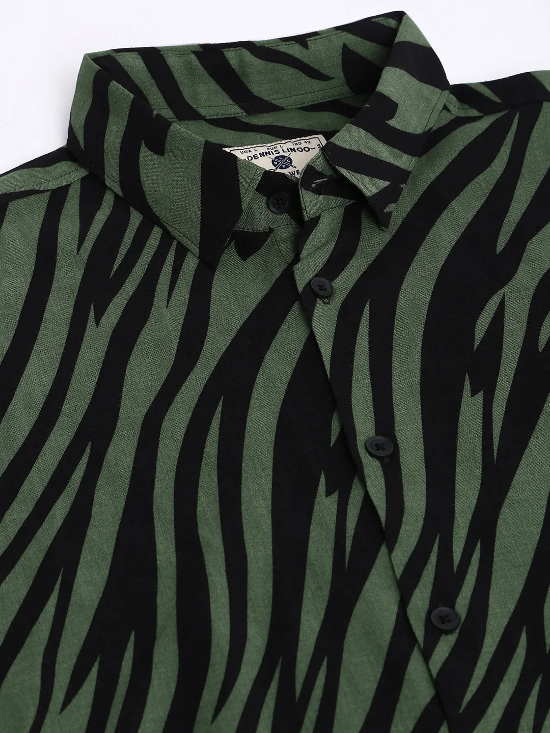 Men's Animal Print Green Slim Fit Rayon Casual Shirt With Spread Collar & Half Sleeves