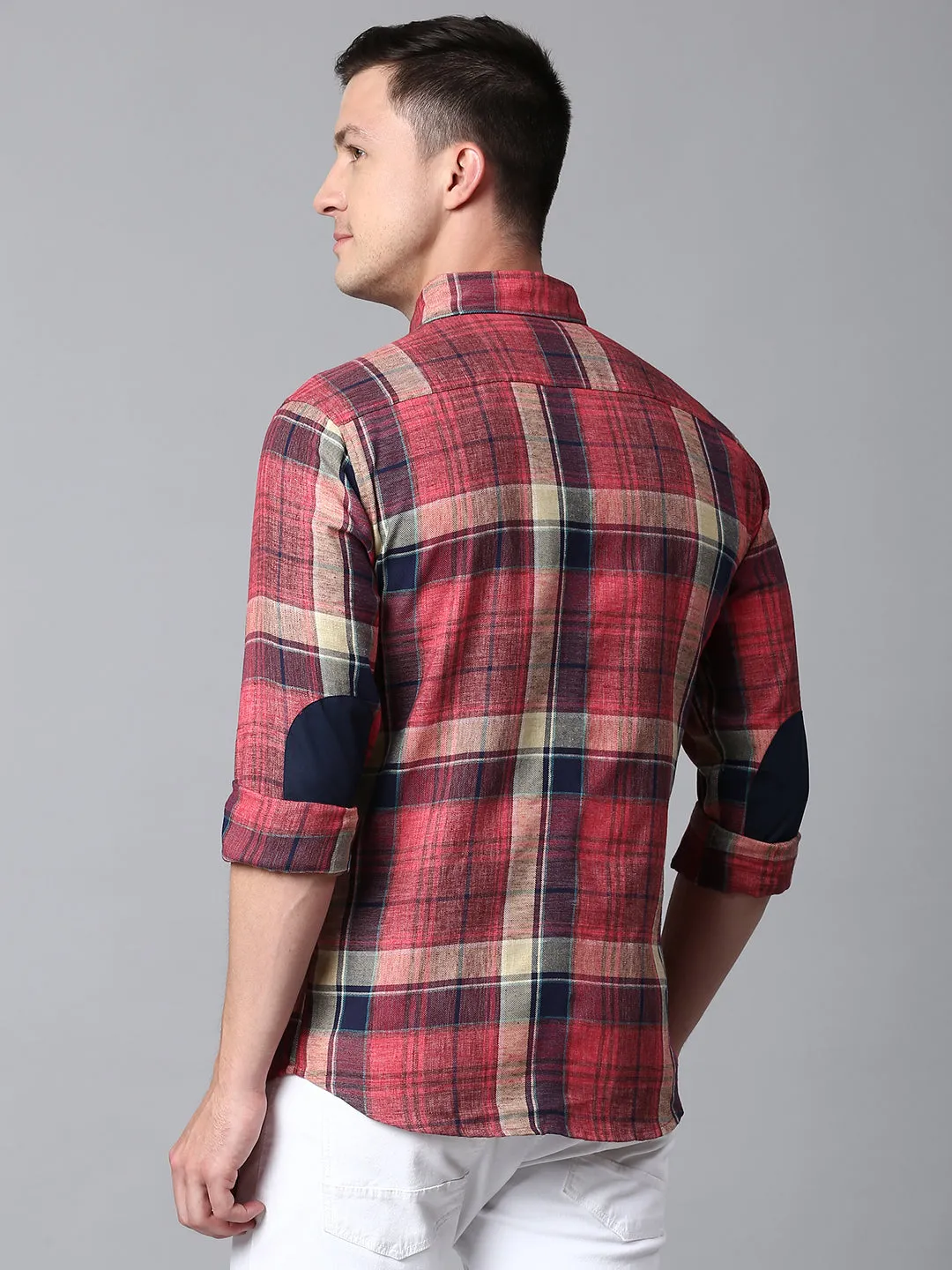 Men's Checkered Red Slim Fit Casual Shirt With Button Down