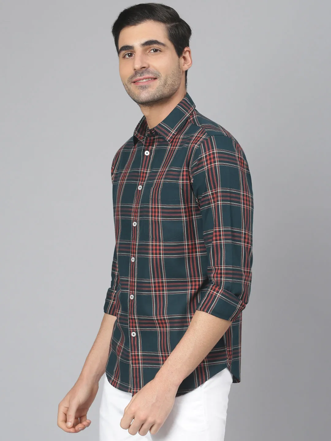 Men's Checkered Slim Fit Cotton Casual Shirt With Single Patch Pocket
