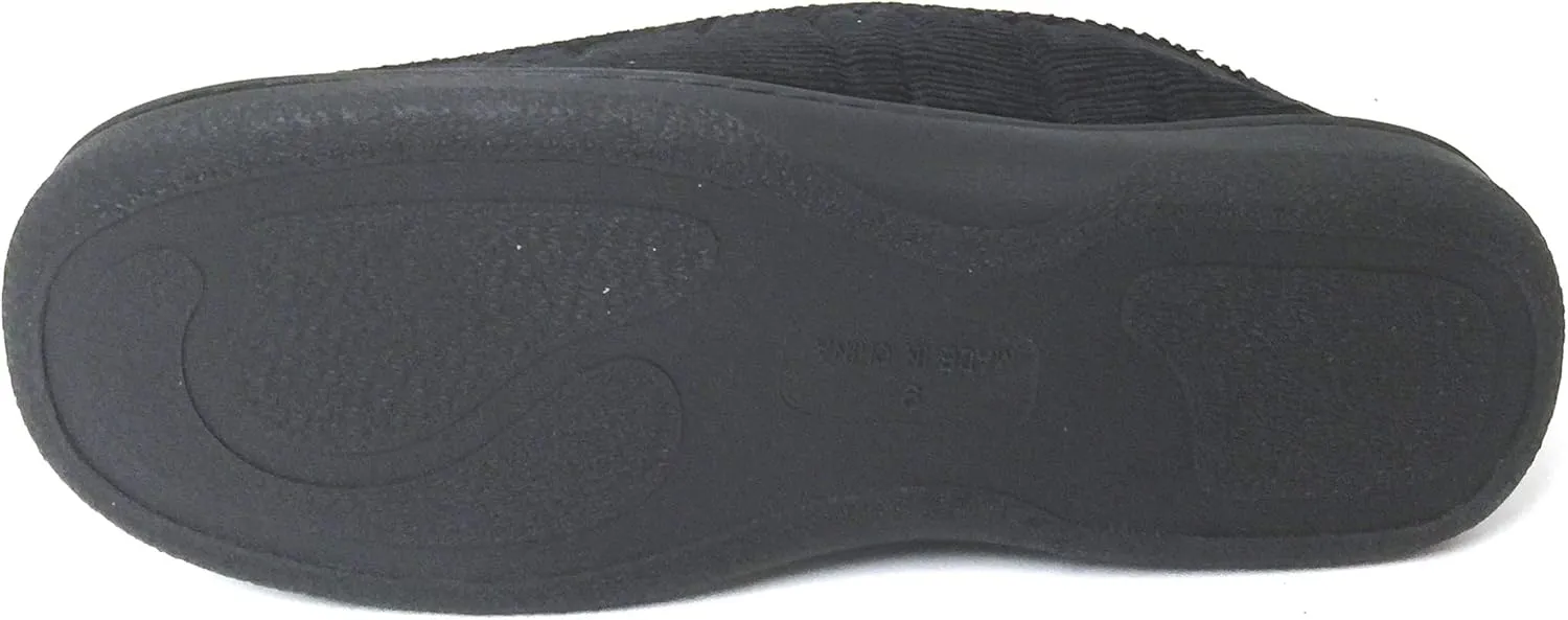 Men's Close Back Slipper Black Corduroy Flannel Lining Moccasins House