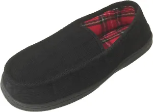 Men's Close Back Slipper Black Corduroy Flannel Lining Moccasins House