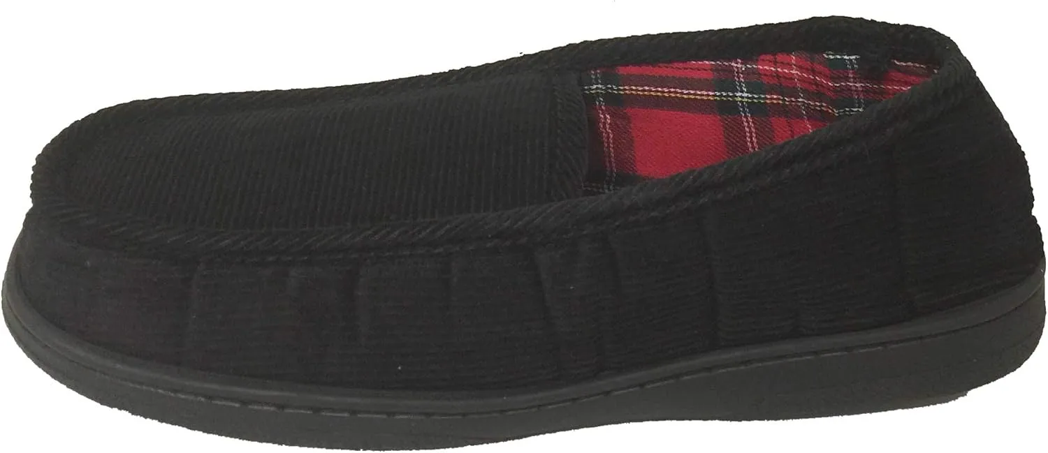 Men's Close Back Slipper Black Corduroy Flannel Lining Moccasins House