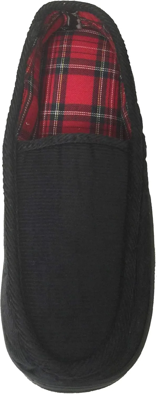 Men's Close Back Slipper Black Corduroy Flannel Lining Moccasins House