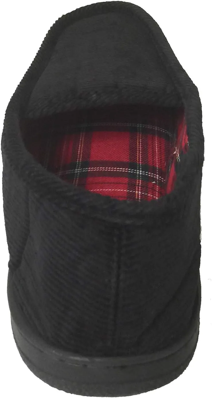 Men's Close Back Slipper Black Corduroy Flannel Lining Moccasins House
