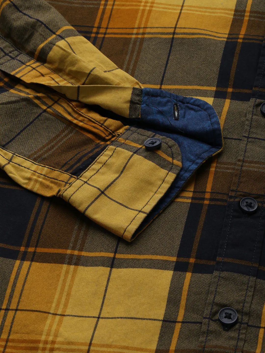 Men's Cotton Checkered Mustard Slim Fit Casual Shirt