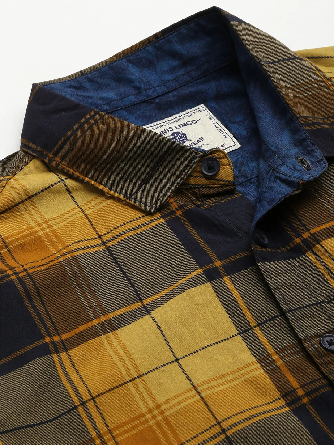 Men's Cotton Checkered Mustard Slim Fit Casual Shirt