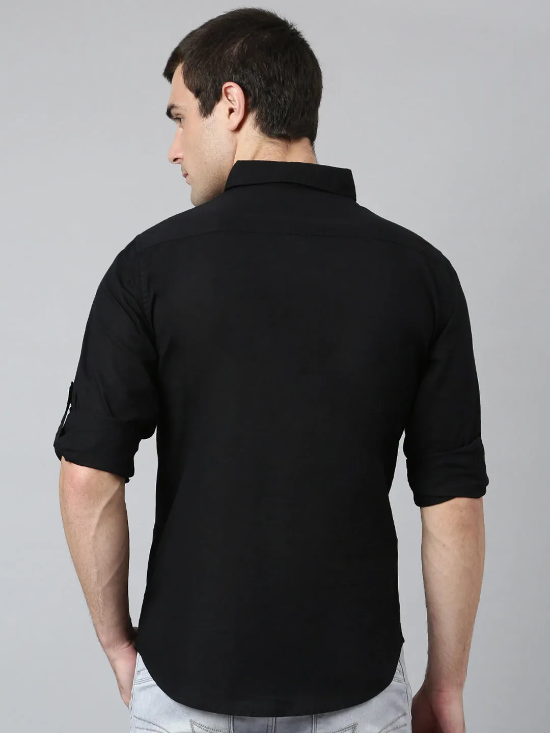 Men's Cotton Solid Black Slim Fit Casual Shirt