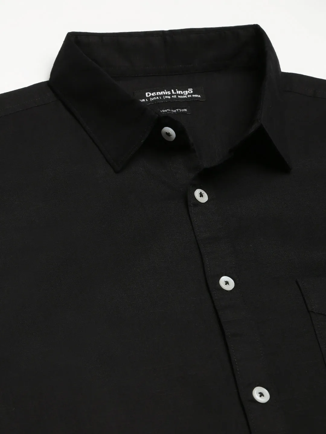 Men's Cotton Solid Black Slim Fit Casual Shirt