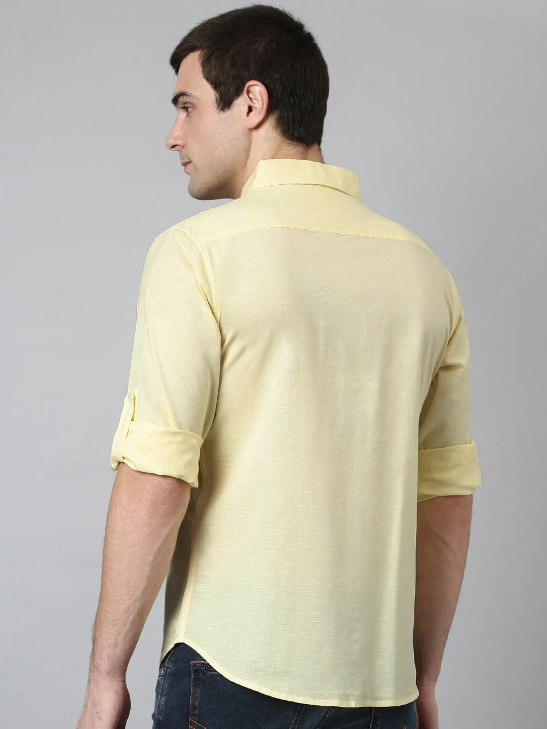 Men's Cotton Solid Lemon Slim Fit Casual Shirt