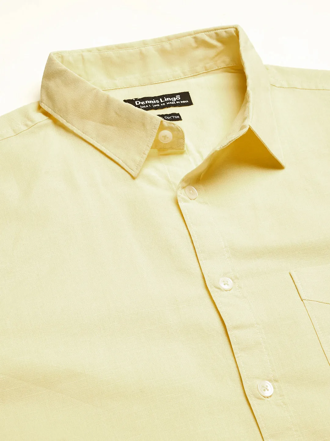 Men's Cotton Solid Lemon Slim Fit Casual Shirt