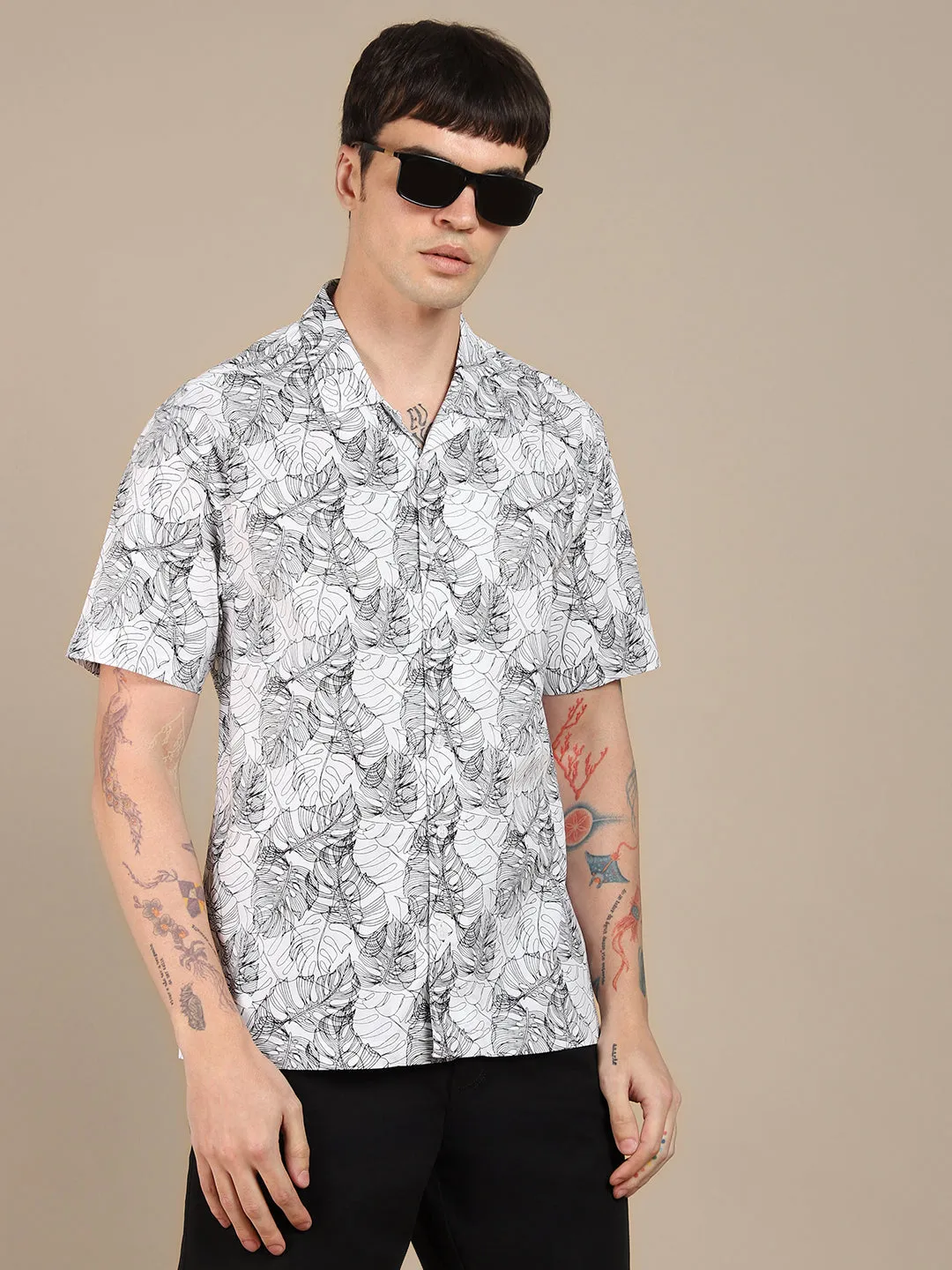 Men's Cuban Collar Regular Fit Solid Blue Casual Shirt