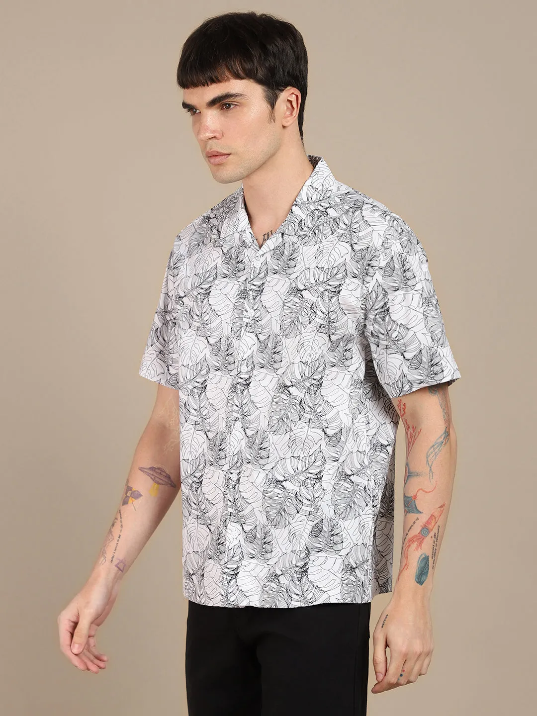 Men's Cuban Collar Regular Fit Solid Blue Casual Shirt