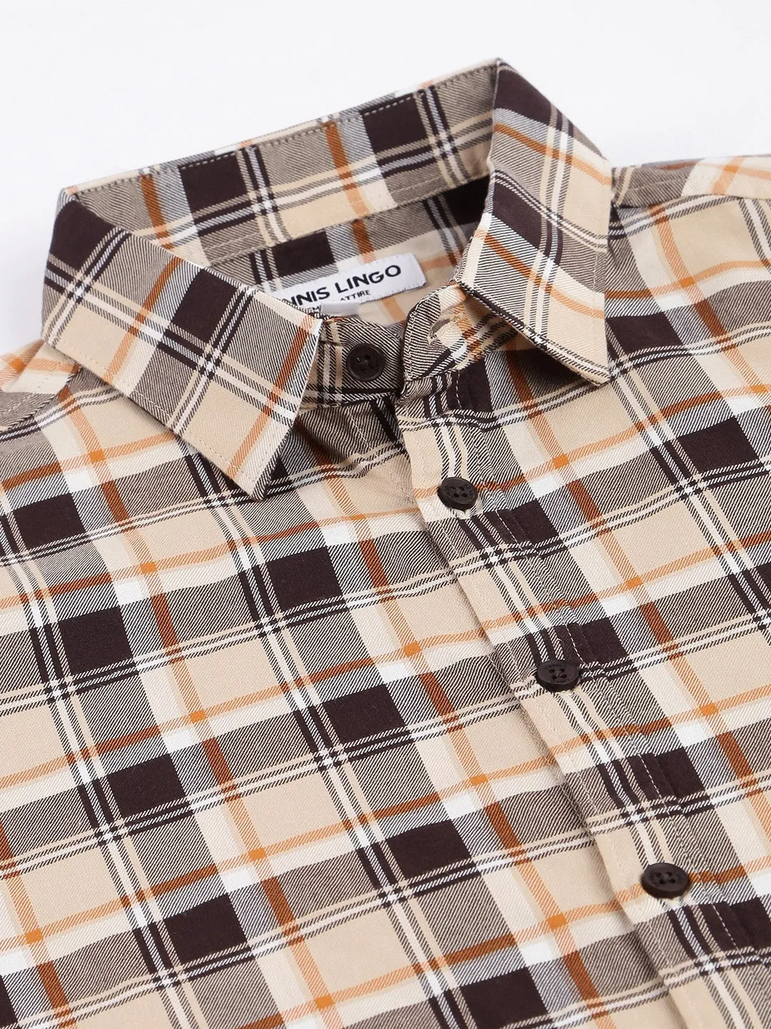 Men's Cuban Collar Slim Fit Stripes Khaki Casual Shirt