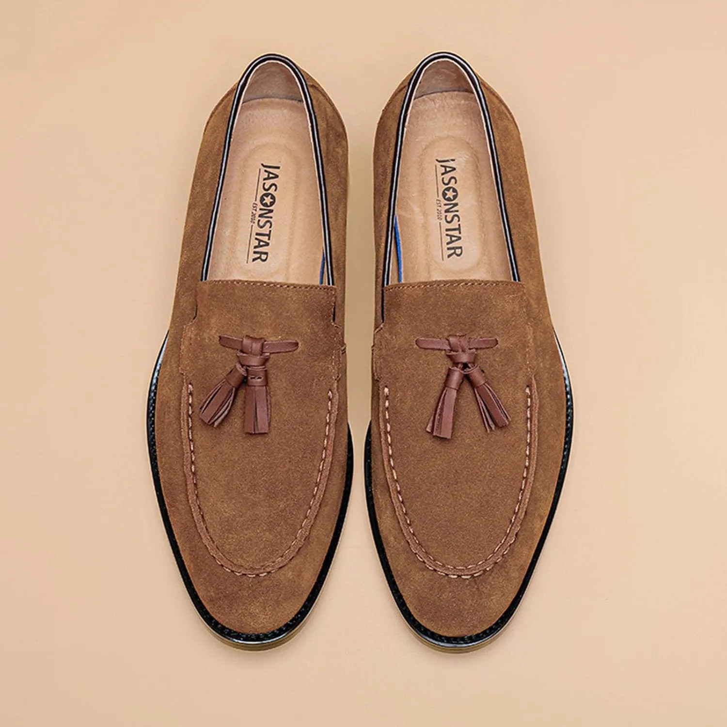 Men's Fashion Retro Suede Tasseled Loafers Shoes Business Casual Comfort Non-Slip Formal Dress Shoes