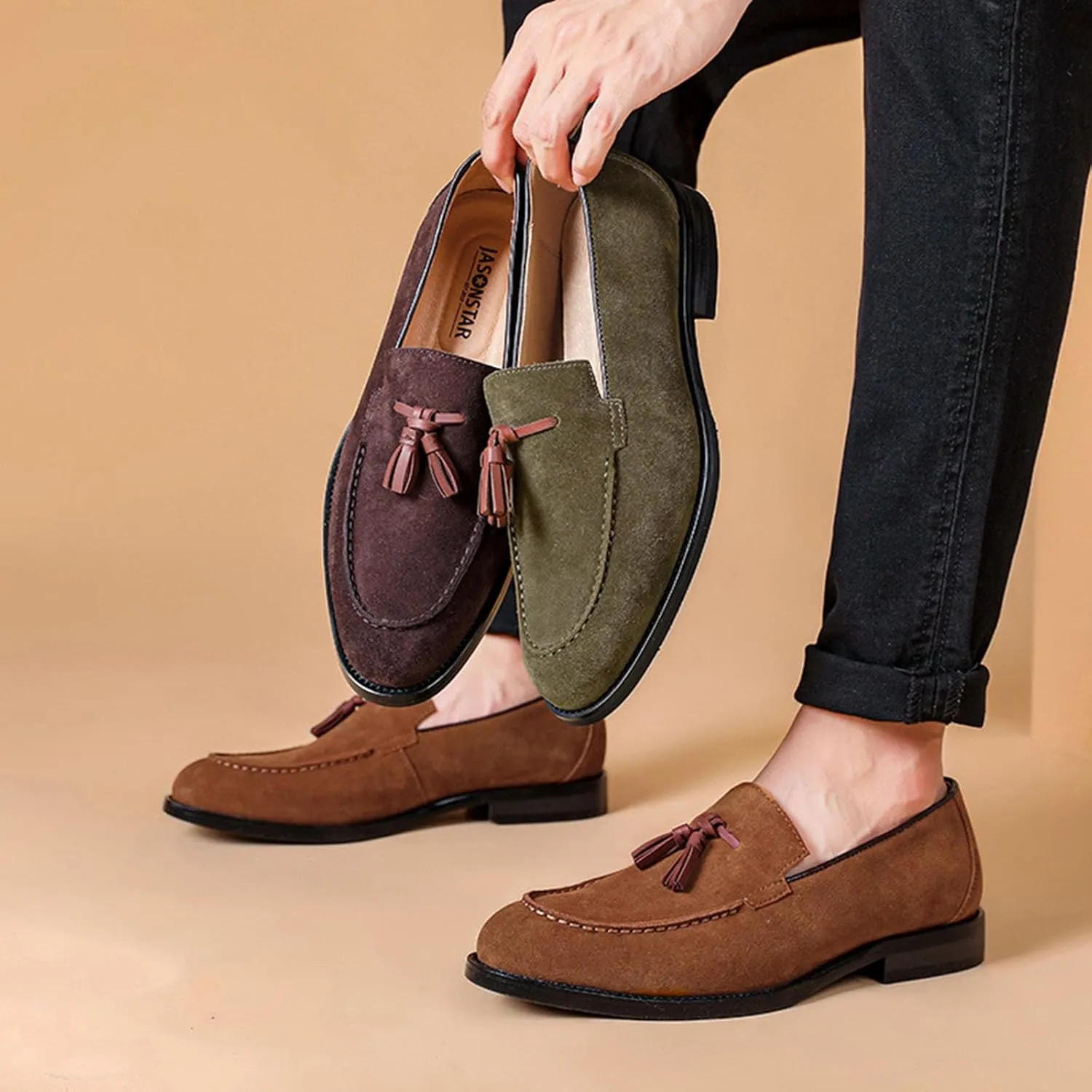 Men's Fashion Retro Suede Tasseled Loafers Shoes Business Casual Comfort Non-Slip Formal Dress Shoes