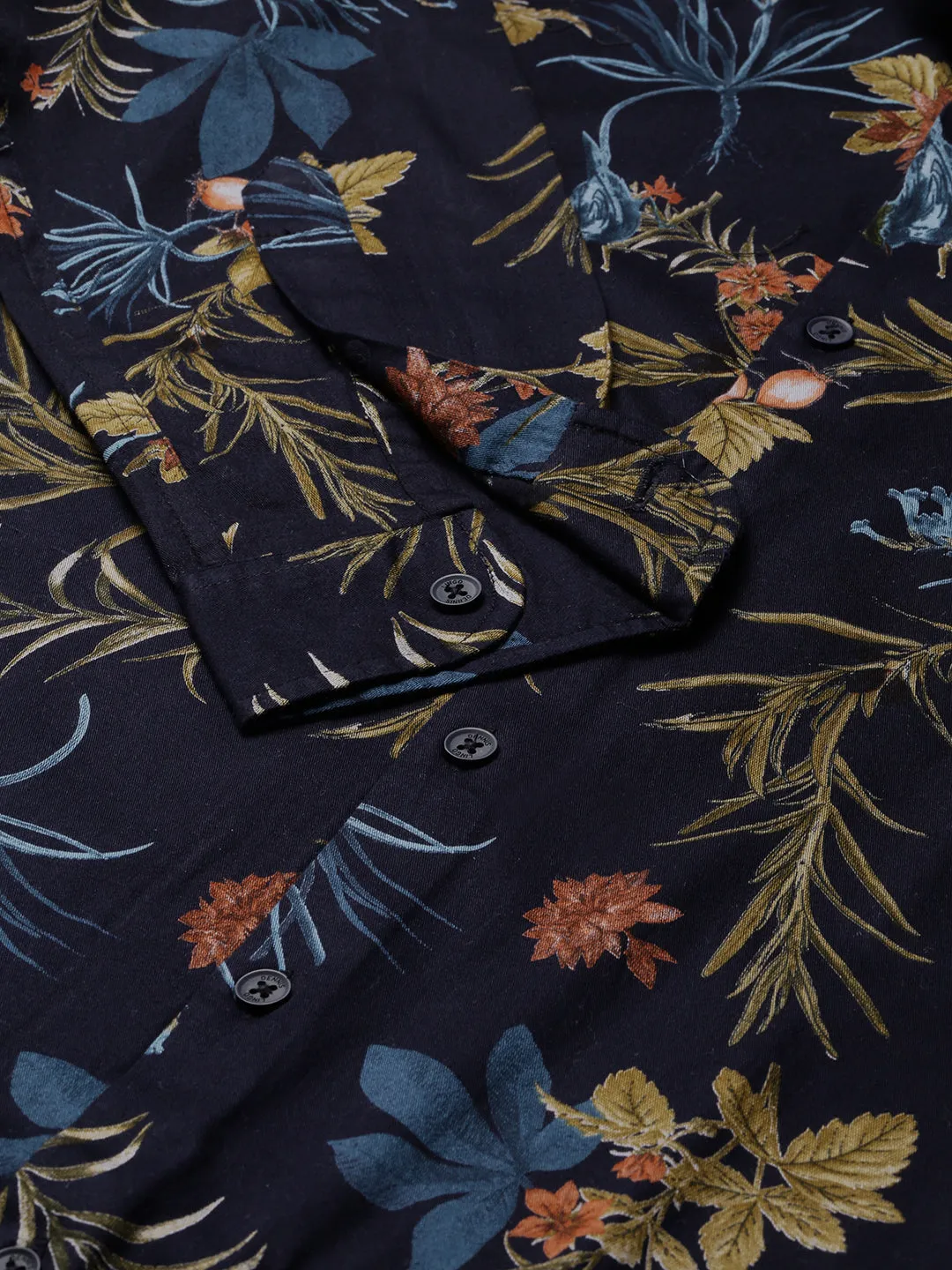 Men's Floral Navy Slim Fit Cotton Casual Shirt