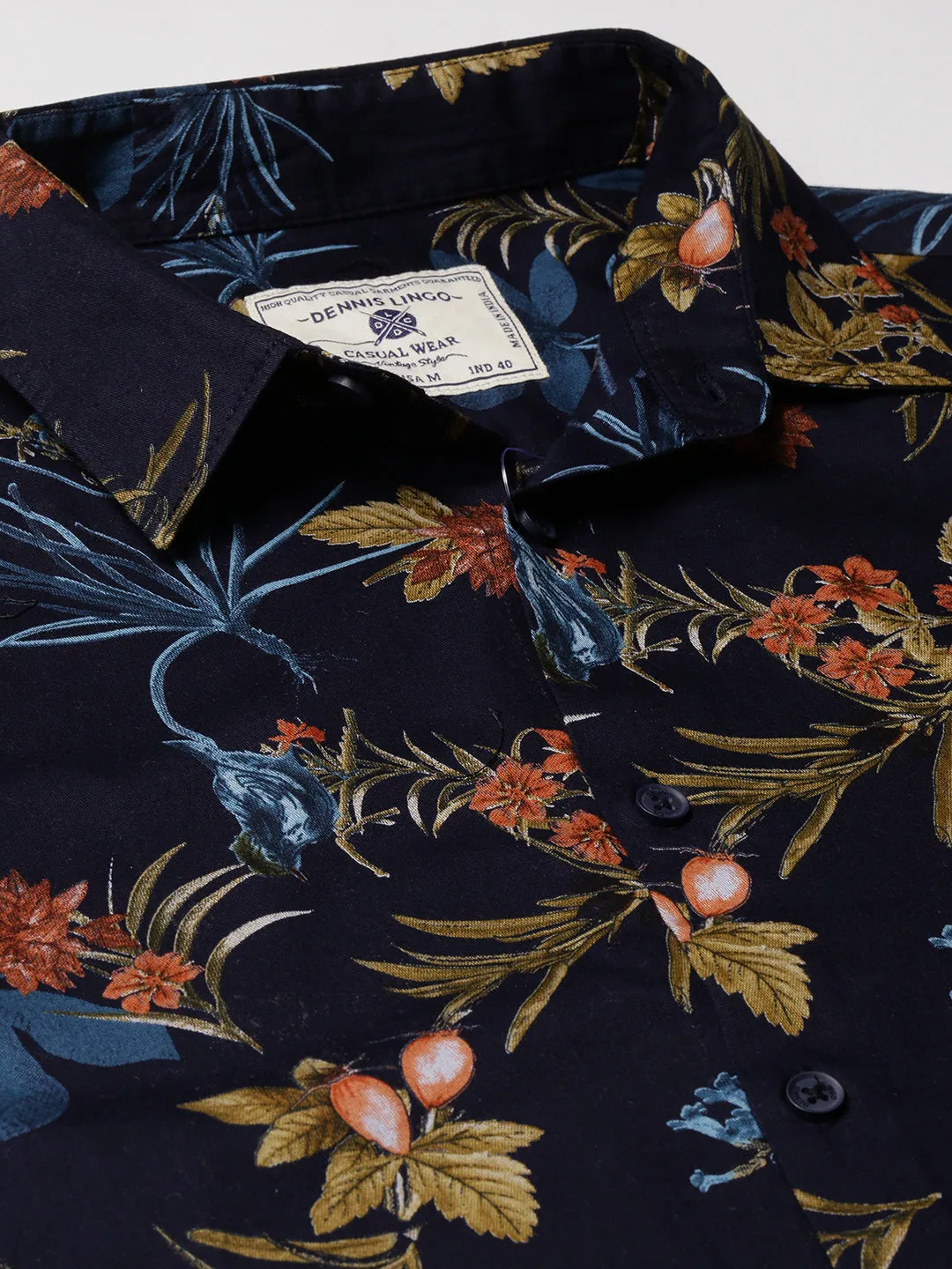 Men's Floral Navy Slim Fit Cotton Casual Shirt