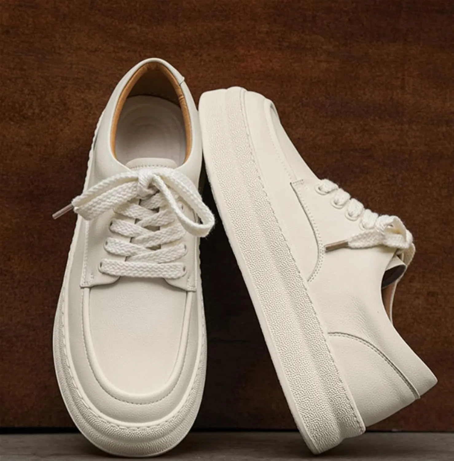 Mens Lace Up Platform Derby Shoes Lightweight Breathable Casual Round Toe Non-Slip Walking Shoes Arch Support Skateboard Shoes Slip On Shoes Outdoor Fashion Casual Dress Sneakers