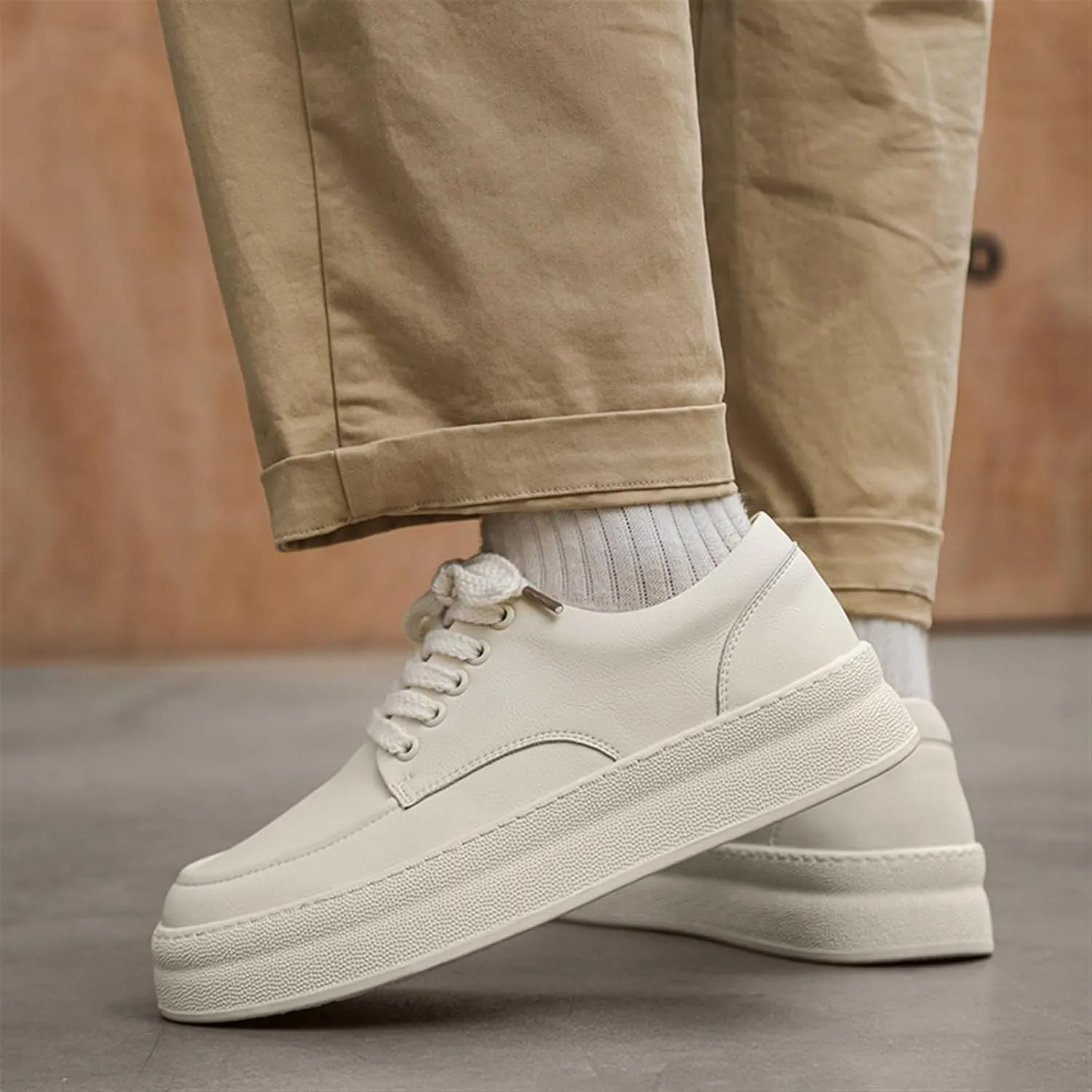 Mens Lace Up Platform Derby Shoes Lightweight Breathable Casual Round Toe Non-Slip Walking Shoes Arch Support Skateboard Shoes Slip On Shoes Outdoor Fashion Casual Dress Sneakers