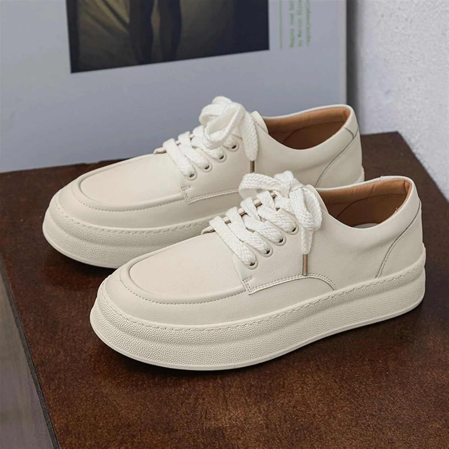 Mens Lace Up Platform Derby Shoes Lightweight Breathable Casual Round Toe Non-Slip Walking Shoes Arch Support Skateboard Shoes Slip On Shoes Outdoor Fashion Casual Dress Sneakers