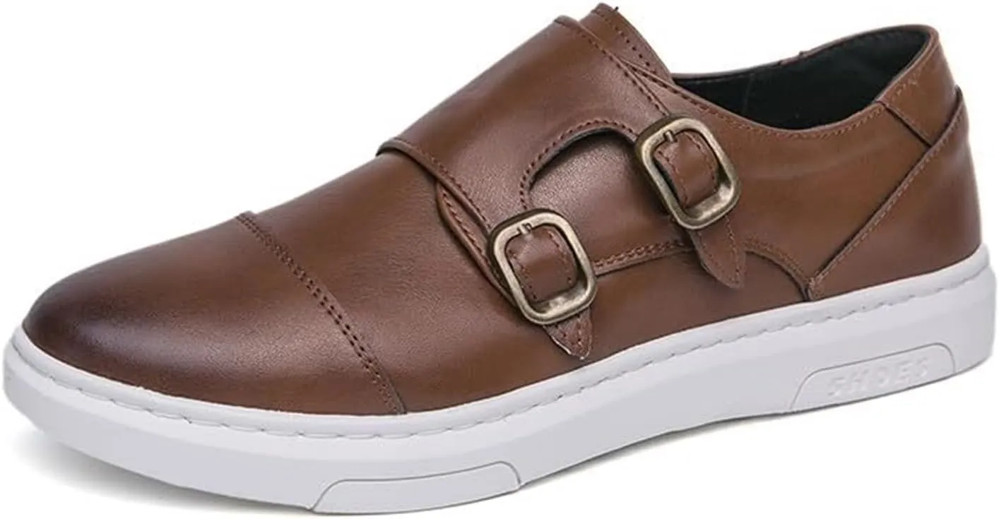Men's Leather Platform Slip On Double Strap Loafers Fashion Classic Flats Sole Dress Business Casual Walking Shoes Comfort Sneakers Dress Penny Loafers Derby Shoes for Men