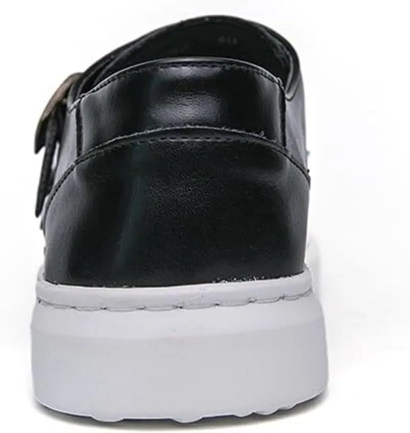 Men's Leather Platform Slip On Double Strap Loafers Fashion Classic Flats Sole Dress Business Casual Walking Shoes Comfort Sneakers Dress Penny Loafers Derby Shoes for Men